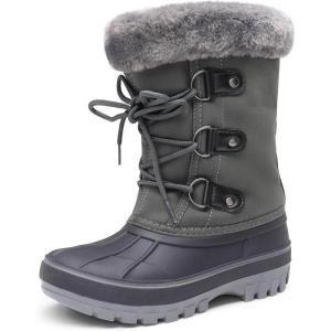 DREAM PAIRS Boys & Girls Faux Fur-Lined Winter Snow Boots for Little/Big Kids(Grey)