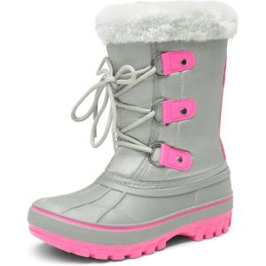 DREAM PAIRS Boys & Girls Faux Fur-Lined Winter Snow Boots for Little/Big Kids(Grey/Fuchsia)