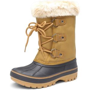 DREAM PAIRS Boys & Girls Faux Fur-Lined Winter Snow Boots for Little/Big Kids(Tan)