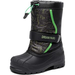 DREAM PAIRS Boys & Girls Mid Calf Water-Resistant Winter Snow Boots for Toddler/Little/Big Kid(Black/Neon/Green)