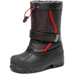 DREAM PAIRS Boys & Girls Mid Calf Water-Resistant Winter Snow Boots for Toddler/Little/Big Kid(Black/Red)