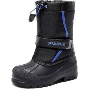 DREAM PAIRS Boys & Girls Mid Calf Water-Resistant Winter Snow Boots for Toddler/Little/Big Kid(Black/Royal)