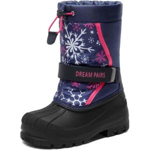 DREAM PAIRS Boys & Girls Mid Calf Water-Resistant Winter Snow Boots for Toddler/Little/Big Kid(Navy/Fuchsia)