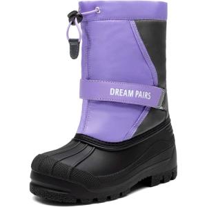 DREAM PAIRS Boys & Girls Mid Calf Water-Resistant Winter Snow Boots for Toddler/Little/Big Kid(Purple/Grey)