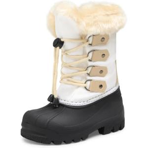 DREAM PAIRS Boys & Girls Waterproof Winter Snow Boots for Little Kid/Big Kid(Beige/White)