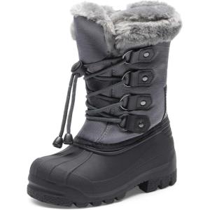 DREAM PAIRS Boys & Girls Waterproof Winter Snow Boots for Little Kid/Big Kid(Grey)