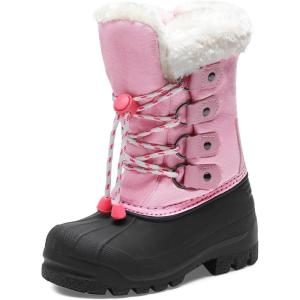 DREAM PAIRS Boys & Girls Waterproof Winter Snow Boots for Little Kid/Big Kid(Grey/Pink)