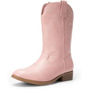 DREAM PAIRS Cowgirl Cowboy Western Boots Girls Mid Calf Riding Shoes Little Kid/Big Kid(Pink)