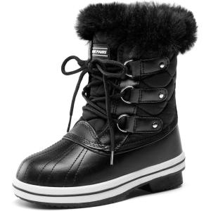 DREAM PAIRS Cozy Kids Snow Boots, Warm & Water-Resistant Winter Boots with Faux Fur for All-Day Play, Non-Slip Mid Calf Boots(Black)