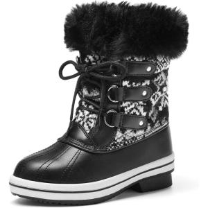 DREAM PAIRS Cozy Kids Snow Boots, Warm & Water-Resistant Winter Boots with Faux Fur for All-Day Play, Non-Slip Mid Calf Boots(Black/White)