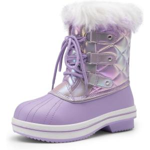 DREAM PAIRS Cozy Kids Snow Boots, Warm & Water-Resistant Winter Boots with Faux Fur for All-Day Play, Non-Slip Mid Calf Boots(Light Purple)