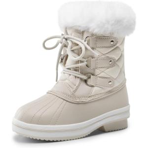 DREAM PAIRS Cozy Kids Snow Boots, Warm & Water-Resistant Winter Boots with Faux Fur for All-Day Play, Non-Slip Mid Calf Boots(Off-white)