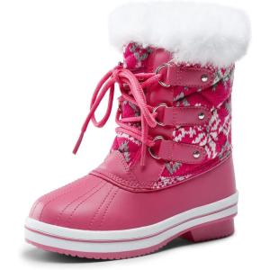 DREAM PAIRS Cozy Kids Snow Boots, Warm & Water-Resistant Winter Boots with Faux Fur for All-Day Play, Non-Slip Mid Calf Boots(Rose Red)