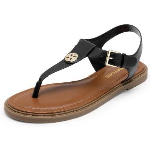 DREAM PAIRS Dressy T-Strap Flat Thong Sandals for Women Comfort Roman Gladiator Casual Summer Beach Flip Flop Shoes with Adjustable Back Ankle Strap(Black)