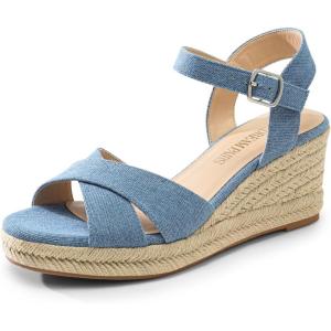 DREAM PAIRS Espadrille Dressy Wedge Sandals, Women’s Platform Sandals Casual Summer, Comfortable High Heeled Wedges with Adjustable Buckle(Denim-canvas)