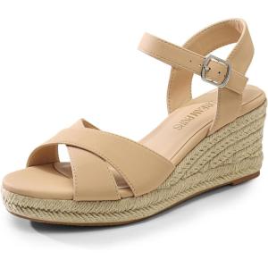 DREAM PAIRS Espadrille Dressy Wedge Sandals, Women’s Platform Sandals Casual Summer, Comfortable High Heeled Wedges with Adjustable Buckle(Nude-nubuck)