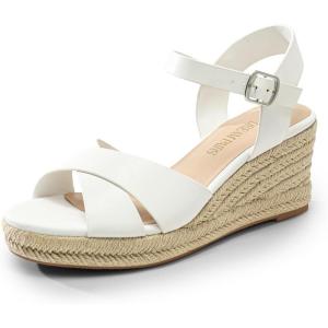DREAM PAIRS Espadrille Dressy Wedge Sandals, Women’s Platform Sandals Casual Summer, Comfortable High Heeled Wedges with Adjustable Buckle(White-pu)