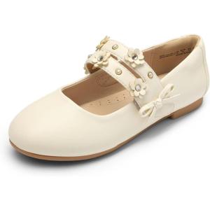 DREAM PAIRS Flower Girl Ballet Flats Pearls Bow Ballerina Mary Jane Dress Shoes SDFL2315K Ivory 13 Little Kid