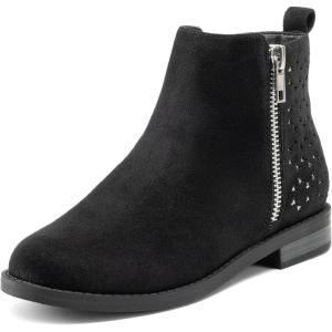 DREAM PAIRS Girls Ankle Boots Kids Fashion Booties with Glitter Stars Side Zipper Low Heels Warm Shoes for Toddler/Little Kid/Big Kid(Black)