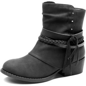DREAM PAIRS Girls Ankle Boots Side Zipper Low Heels Boots Little Kid/Big Kid(Black)