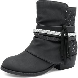 DREAM PAIRS Girls Ankle Boots Side Zipper Low Heels Boots Little Kid/Big Kid(Black/Silver)