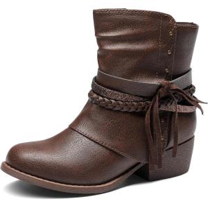 DREAM PAIRS Girls Ankle Boots Side Zipper Low Heels Boots Little Kid/Big Kid(Brown)