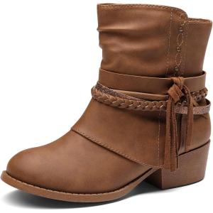 DREAM PAIRS Girls Ankle Boots Side Zipper Low Heels Boots Little Kid/Big Kid(Camel)