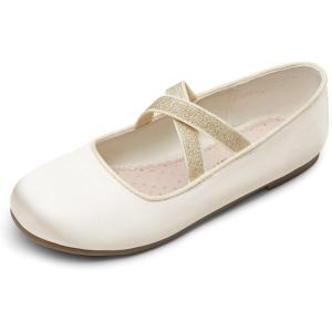 DREAM PAIRS Girls Ballerina Dress Shoes Mary Jane Flats(Ivory-satin)