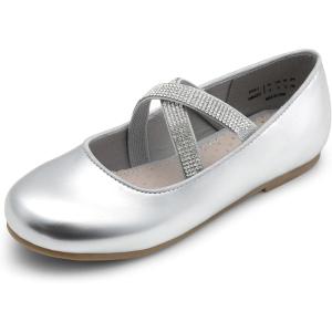 DREAM PAIRS Girls Ballerina Dress Shoes Mary Jane Flats(Silver-metallic)