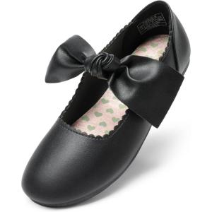 DREAM PAIRS Girls Ballerina Flats Mary Jane Front Bow Dress Shoes(Black)