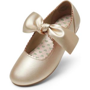 DREAM PAIRS Girls Ballerina Flats Mary Jane Front Bow Dress Shoes(Gold)
