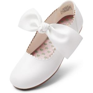 DREAM PAIRS Girls Ballerina Flats Mary Jane Front Bow Dress Shoes(White)