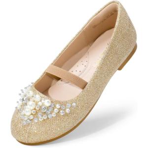 DREAM PAIRS Girls Ballet Flats Flower Shoes Mary Jane Ballerina Flat Dress Shoes for Daily/Wedding/Party(Gold/Glitter)