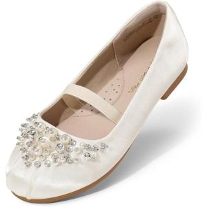 DREAM PAIRS Girls Ballet Flats Flower Shoes Mary Jane Ballerina Flat Dress Shoes for Daily/Wedding/Party(Ivory)