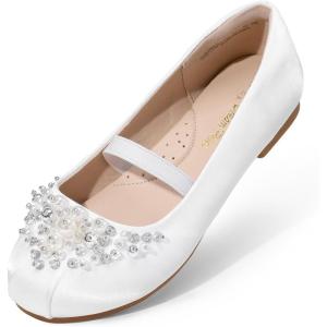DREAM PAIRS Girls Ballet Flats Flower Shoes Mary Jane Ballerina Flat Dress Shoes for Daily/Wedding/Party(White)