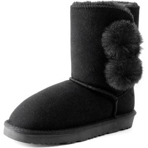 DREAM PAIRS Girls Boots Kids Boys Winter Snow Suede Mid Calf Boots Faux Fur Lined FuzzyChic Kid’s Lolly for Little Kid/Big Kid(All Black)
