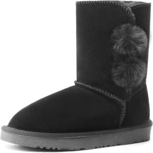DREAM PAIRS Girls Boots Kids Boys Winter Snow Suede Mid Calf Boots Faux Fur Lined FuzzyChic Kid’s Lolly for Little Kid/Big Kid(Black)