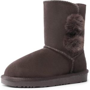 DREAM PAIRS Girls Boots Kids Boys Winter Snow Suede Mid Calf Boots Faux Fur Lined FuzzyChic Kid’s Lolly for Little Kid/Big Kid(Brown)