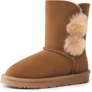 DREAM PAIRS Girls Boots Kids Boys Winter Snow Suede Mid Calf Boots Faux Fur Lined FuzzyChic Kid’s Lolly for Little Kid/Big Kid(Chesnut)