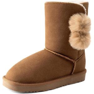 DREAM PAIRS Girls Boots Kids Boys Winter Snow Suede Mid Calf Boots Faux Fur Lined FuzzyChic Kid’s Lolly for Little Kid/Big Kid(Light Brown)