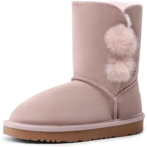 DREAM PAIRS Girls Boots Kids Boys Winter Snow Suede Mid Calf Boots Faux Fur Lined FuzzyChic Kid’s Lolly for Little Kid/Big Kid(Pink)