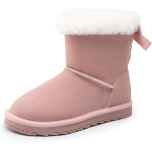 DREAM PAIRS Girls Boots Kids Winter Faux Fur Warm Snow Ankle FuzzyChic Kid’s Bow Boots for Toddler/Little Kid(Pink)