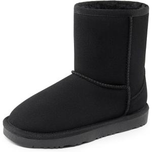DREAM PAIRS Girls Boys Boots Kids Faux Fur Lined Winter Snow FuzzyClassic Kid’s Mid Boot(All Black)