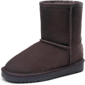 DREAM PAIRS Girls Boys Boots Kids Faux Fur Lined Winter Snow FuzzyClassic Kid’s Mid Boot(Brown)