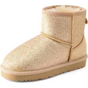 DREAM PAIRS Girls Boys Boots Kids Winter Ankle Faux Fur Lined Snow Shoes FuzzyClassic Kid’s Low Boot for Toddler/Little Kid/Big Kid(Gold)