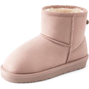 DREAM PAIRS Girls Boys Boots Kids Winter Ankle Faux Fur Lined Snow Shoes FuzzyClassic Kid’s Low Boot for Toddler/Little Kid/Big Kid(Pink)