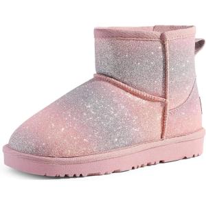 DREAM PAIRS Girls Boys Boots Kids Winter Ankle Faux Fur Lined Snow Shoes FuzzyClassic Kid’s Low Boot for Toddler/Little Kid/Big Kid(Pink/Camouflage)