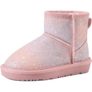 DREAM PAIRS Girls Boys Boots Kids Winter Ankle Faux Fur Lined Snow Shoes FuzzyClassic Kid’s Low Boot for Toddler/Little Kid/Big Kid(Pink/Rainbow)