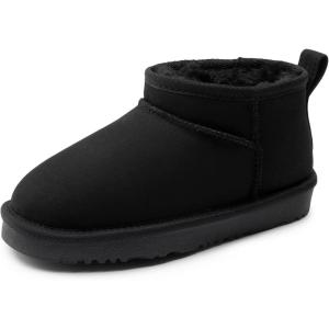 DREAM PAIRS Girls Boys Boots Kids Winter Ankle Faux Fur Lined Warm Snow Shoes Kid Short Boots for Little Kid/Big Kid(Black)