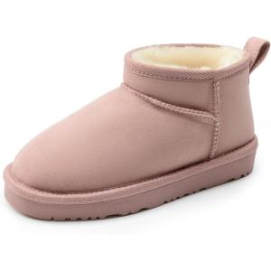 DREAM PAIRS Girls Boys Boots Kids Winter Ankle Faux Fur Lined Warm Snow Shoes Kid Short Boots for Little Kid/Big Kid(Pink)